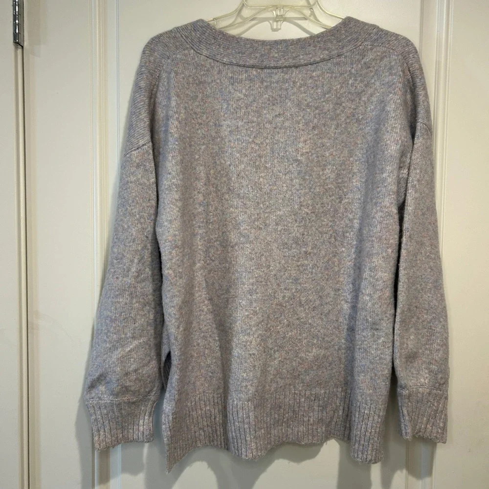 Fifty Percent V-Neck Oversized Hi-Low Knit Sweater Wool Blend Soft S‎